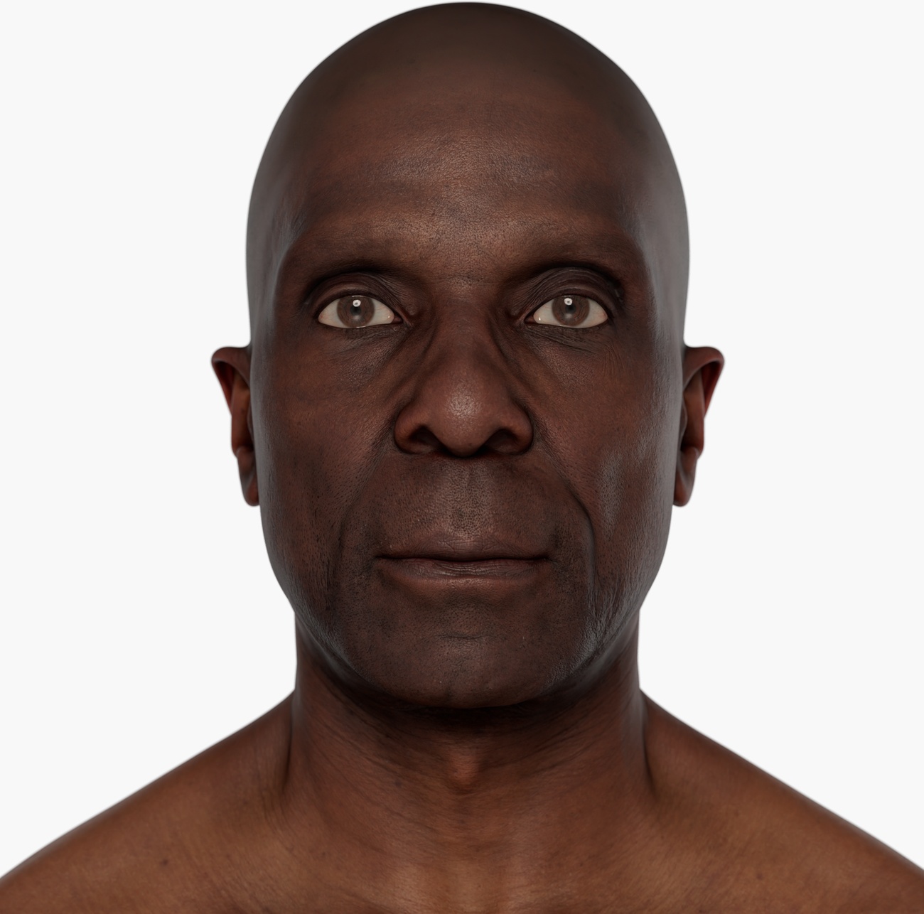 High-resolution head scan render of a lean mature male 3D model with detailed facial geometry